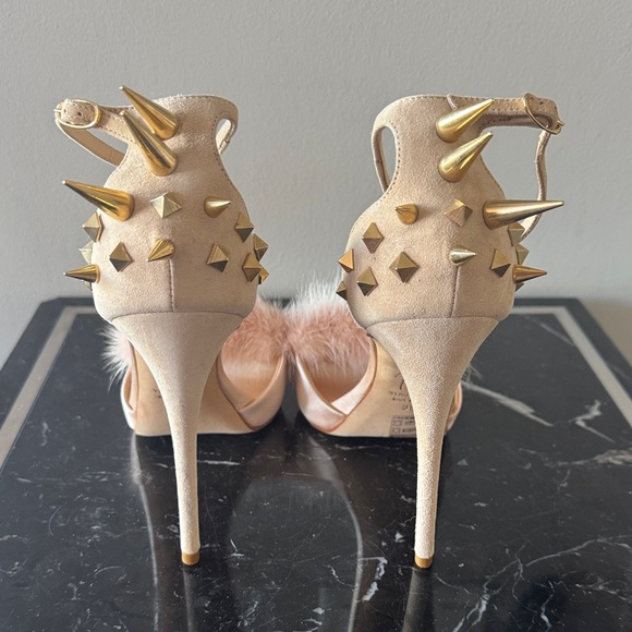 Giuseppe Zanotti Pink Mink suede Heels with Gold Spikes 39 Rare - Picture 4 of 6